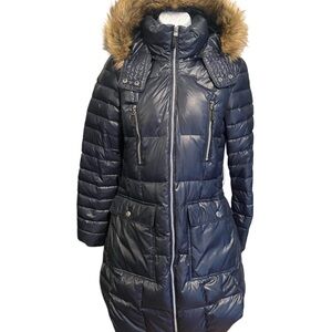 MARCS Navy Puffer Jacket with Faux Fur Trim